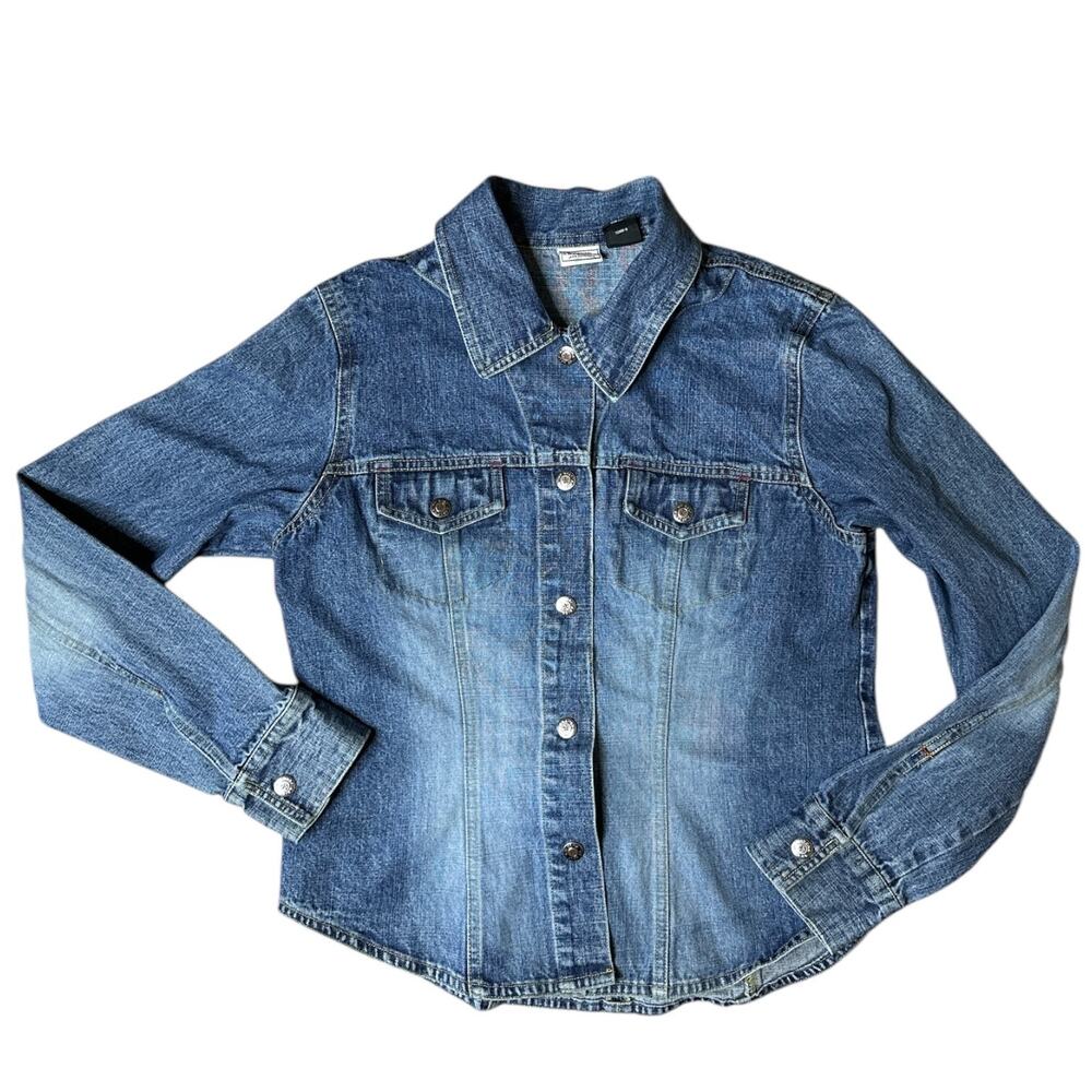 VTG 90s Y2K Arizona Jean Co Large Blue Button Up Denim Trucker Jacket Shirt Girl